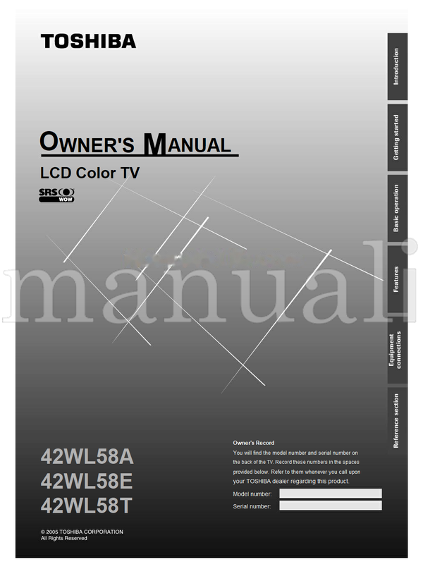 Toshiba 42WL58A 42WL58E 42WL58T (56 pages) TV Operating Manual