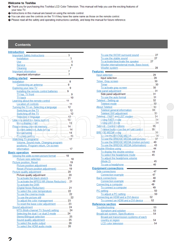 Toshiba 42WL58A 42WL58E 42WL58T (56 pages) TV Operating Manual