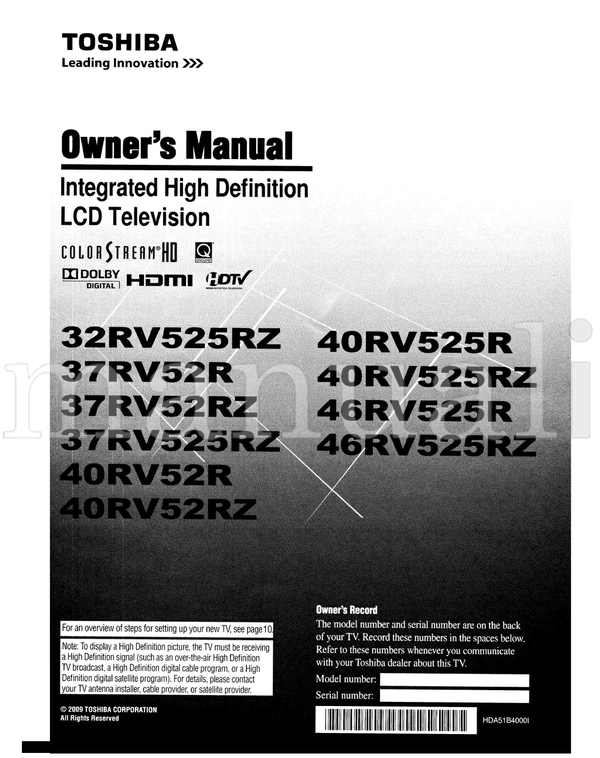 Toshiba 46RV525RZ (70 pages) TV Operating Manual