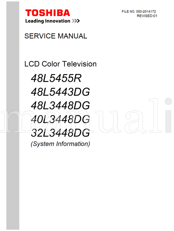 Toshiba 48L5455R 48L5443DG 48L3448DG 40L3448DG 32L3448DG 050-2014172 (40 pages) TV Service Manual