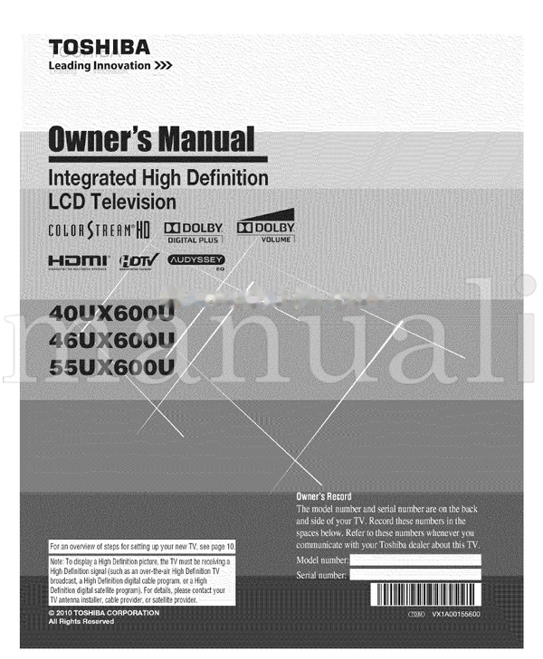 Toshiba 55UX600U (101 pages) TV Operating Manual