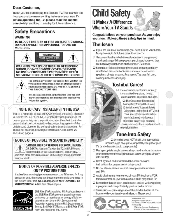 Toshiba COLORSTEAM 36A13 (35 pages) TV Operating Manual