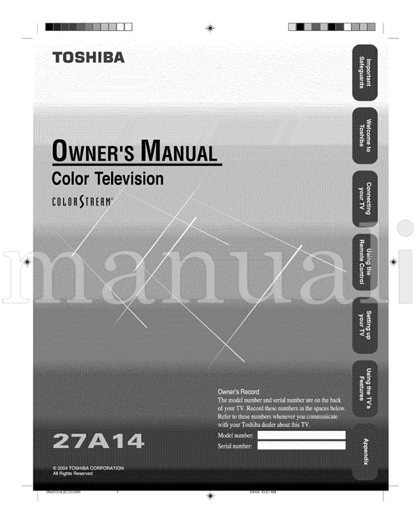 Toshiba ColorStream 27A14 (32 pages) TV Operating Manual