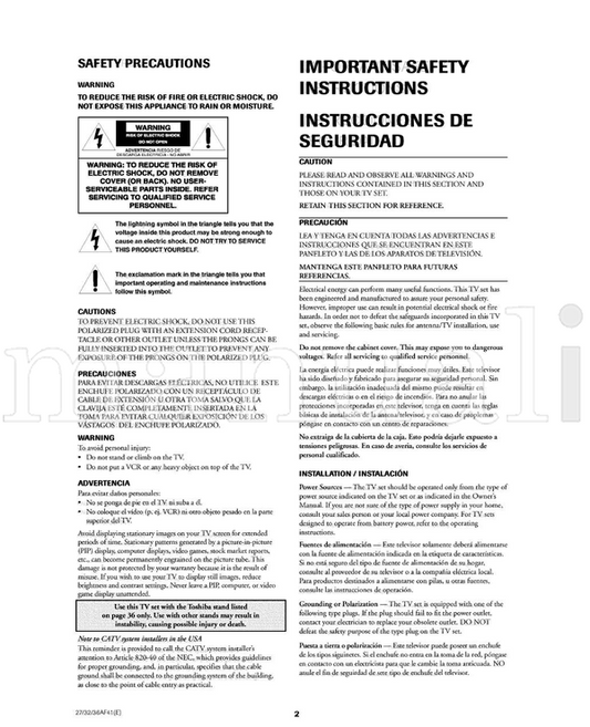 Toshiba ColorStream 27AF41 (38 pages) TV Operating Manual