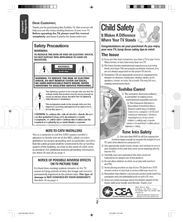 Toshiba COLORSTREAM 32A35 (36 pages) TV Operating Manual