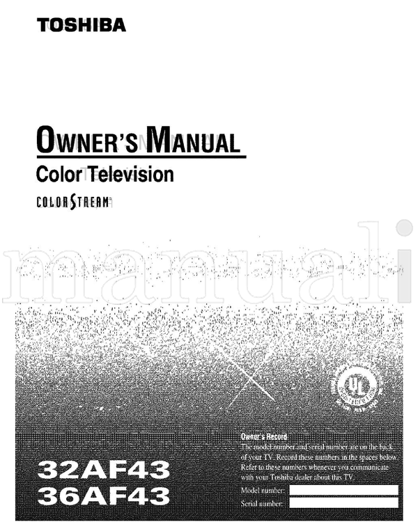 Toshiba COLORSTREAM 32AF43 (47 pages) TV Operating Manual