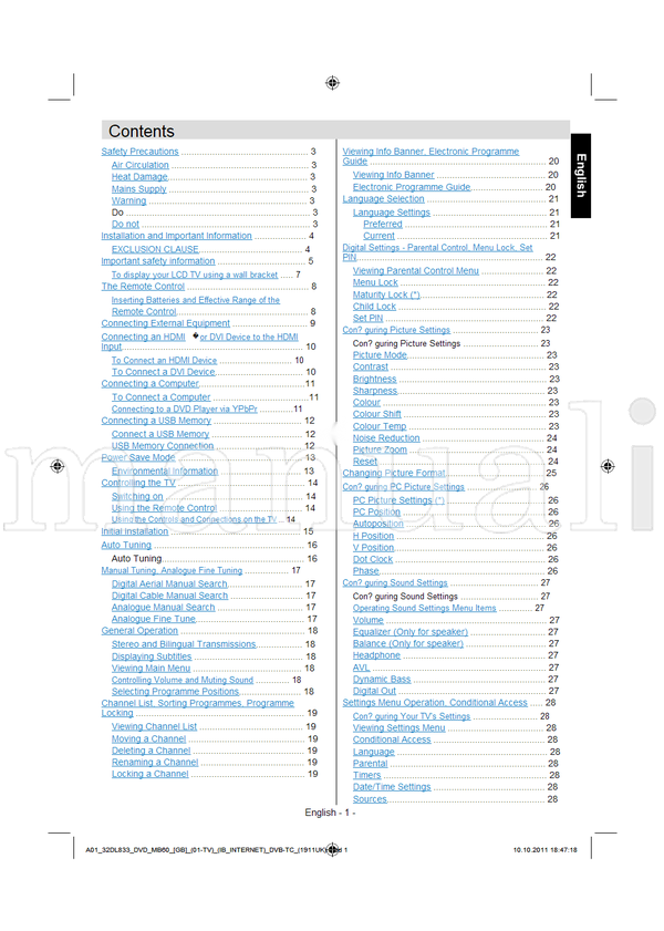 Toshiba 26DL833B 55 pages TV Operating Manual
