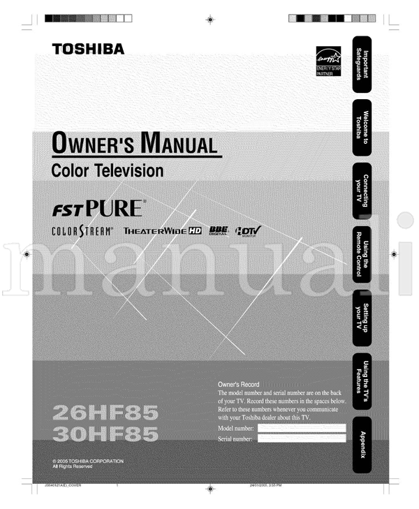 Toshiba FSTPURE 26HF85 (44 pages) TV Operating Manual