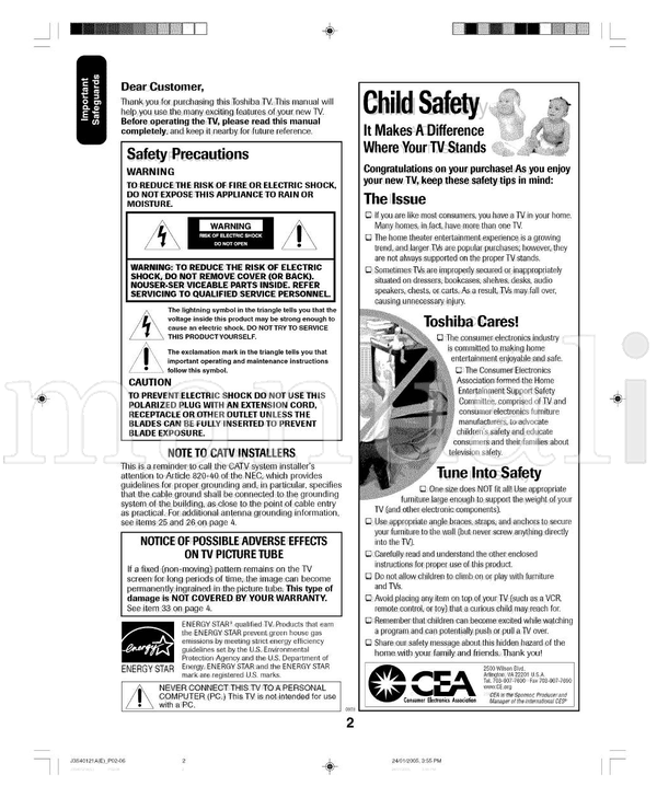 Toshiba FSTPURE 26HF85 (44 pages) TV Operating Manual