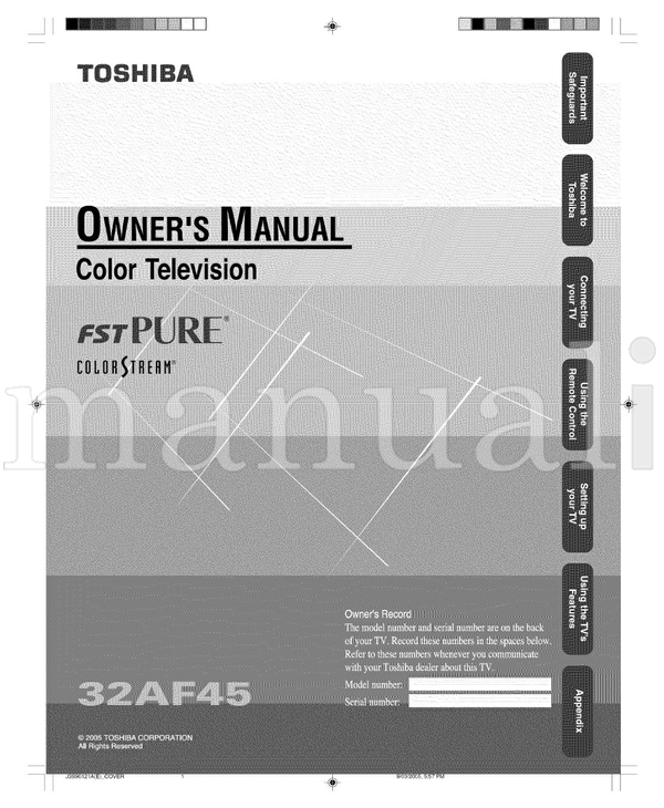 Toshiba FSTPure 32AF45 (36 pages) TV Operating Manual