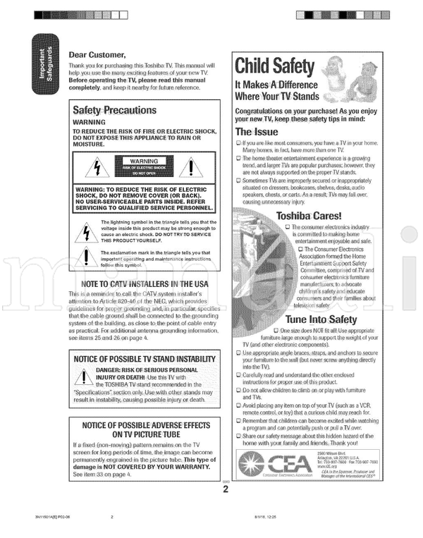 Toshiba FSTPURE COLORSTREAM 27AF44 (37 pages) TV Operating Manual