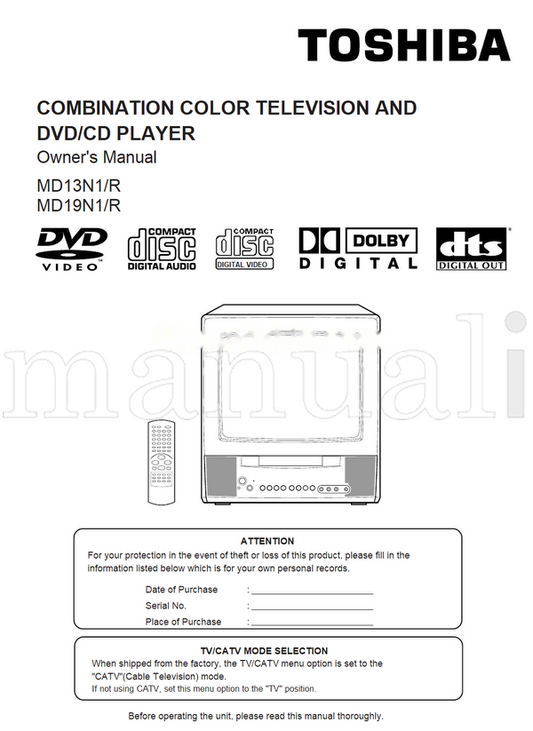Toshiba MD13N1 MD19N1 (47 pages) TV/DVD Combo Operating Manual
