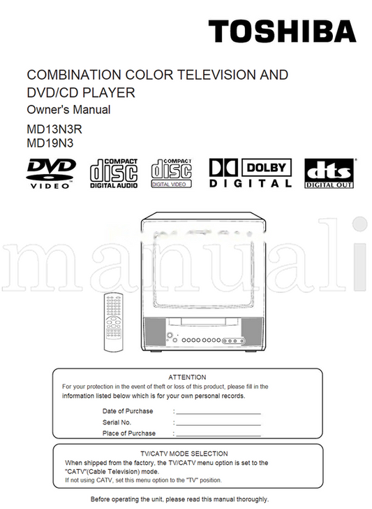 Toshiba MD13N3R MD19N3 (47 pages) TV/DVD Combo Operating Manual