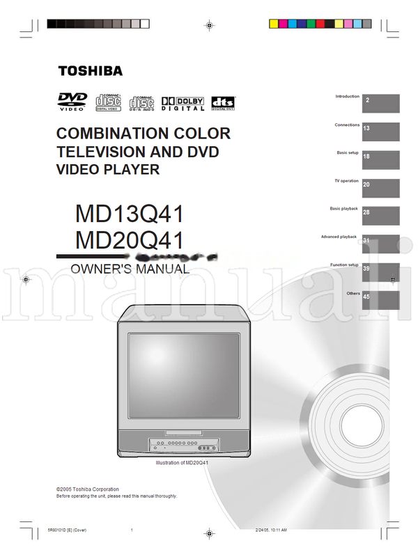 Toshiba MD13Q41 MD20Q41 5R80101D (52 pages) TV/DVD Combo Operating Manual