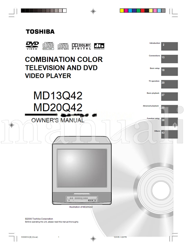 Toshiba MD13Q42 MD20Q42 5X30401A (52 pages) TV/DVD Combo Operating Manual