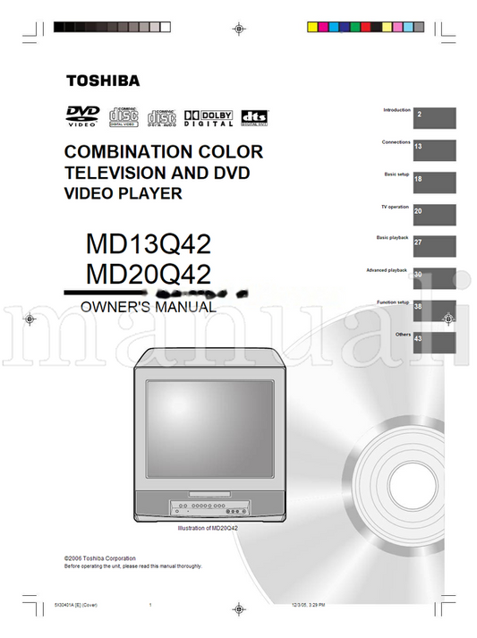 Toshiba MD13Q42 MD20Q42 5X30401A (52 pages) TV/DVD Combo Operating Manual