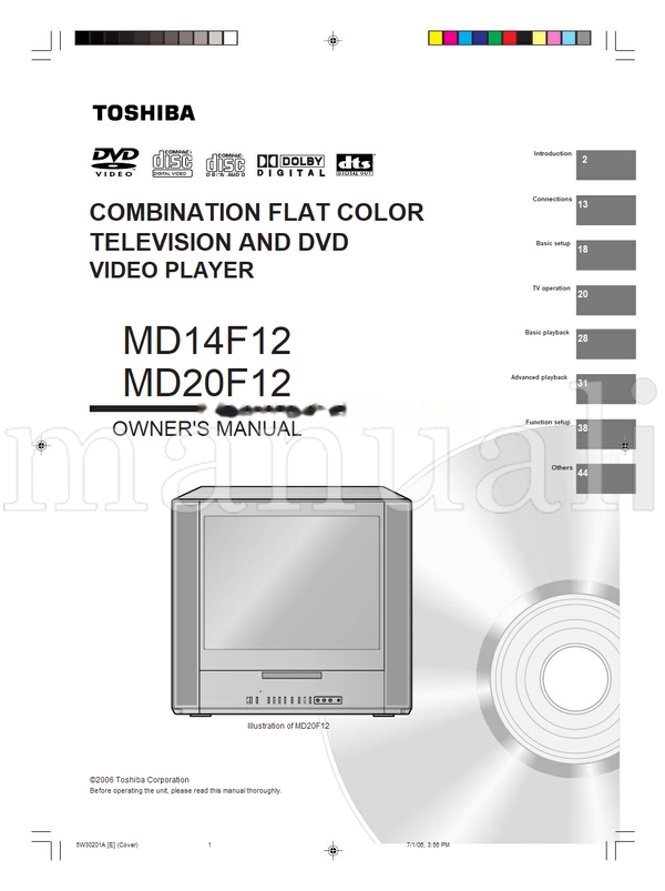 Toshiba MD14F12 MD20F12 5W30201A (52 pages) TV/DVD Combo Operating Manual