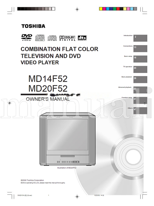 Toshiba MD14F52 MD20F52 5W20101A (56 pages) TV/DVD Combo Operating Manual