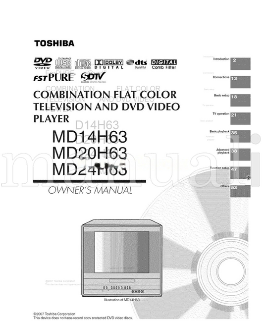 Toshiba Digital0ut D14H63 D20H63 D24H63 MD14H63 (60 pages) TV/DVD Combo Operating Manual