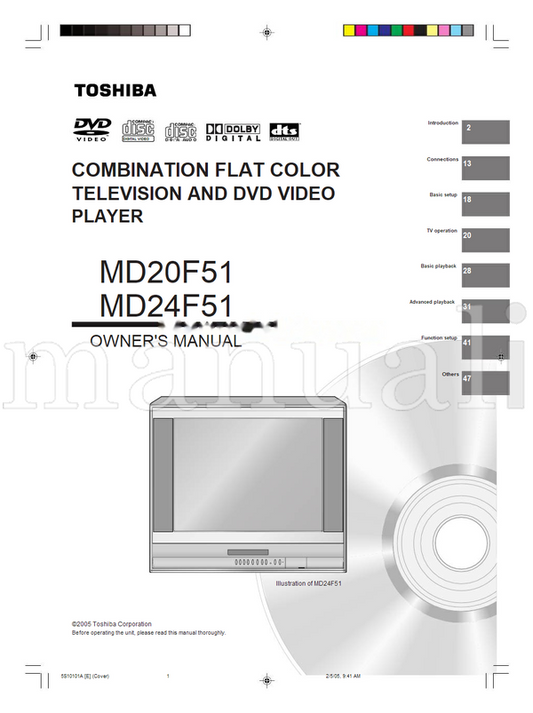 Toshiba MD20F51 MD24F51 5S10101A (56 pages) TV/DVD Combo Operating Manual