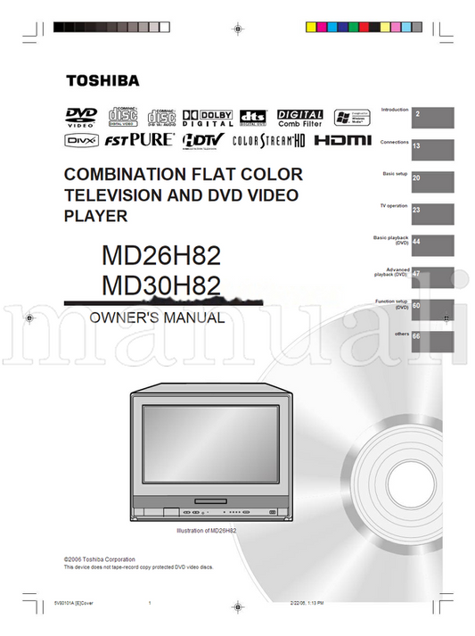 Toshiba MD26H82 MD30H82 5V80101A (72 pages) TV/DVD Combo Operating Manual