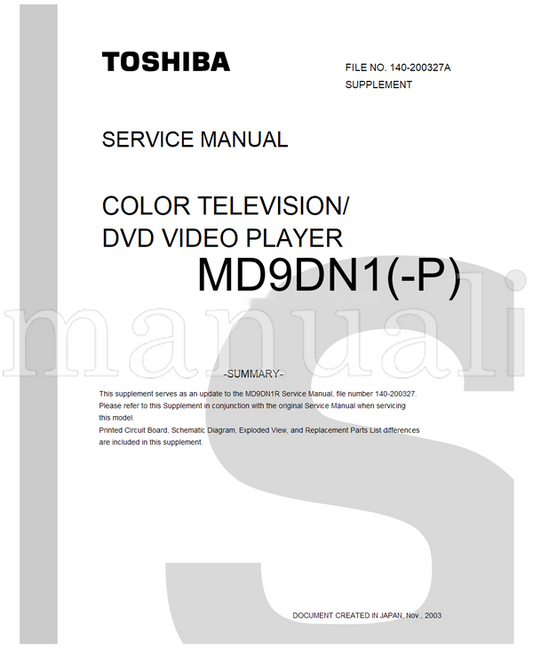 Toshiba MD9DN1R 140-200327A (32 pages) TV/DVD Combo Service Manual