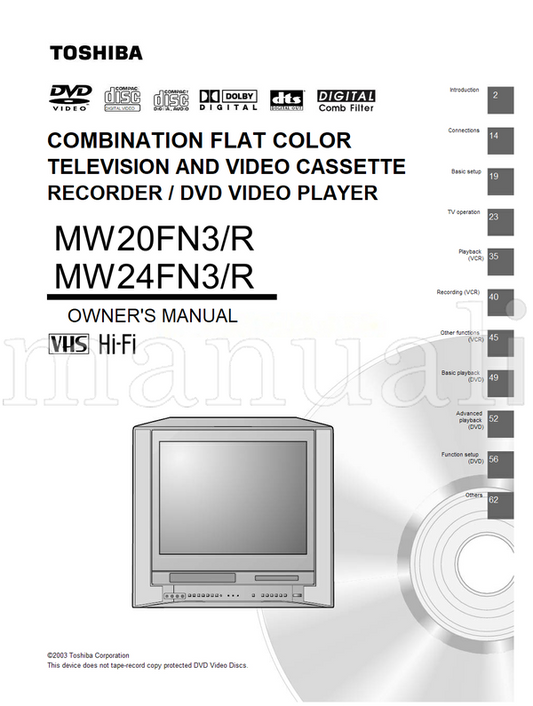 Toshiba MW20FN3 MW24FN3 (68 pages) TV Operating Manual