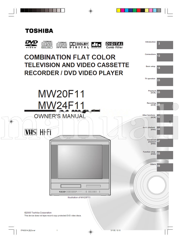 Toshiba MW20F11 MW24F11 5T40301A (68 pages) TV/DVD Combo Operating Manual
