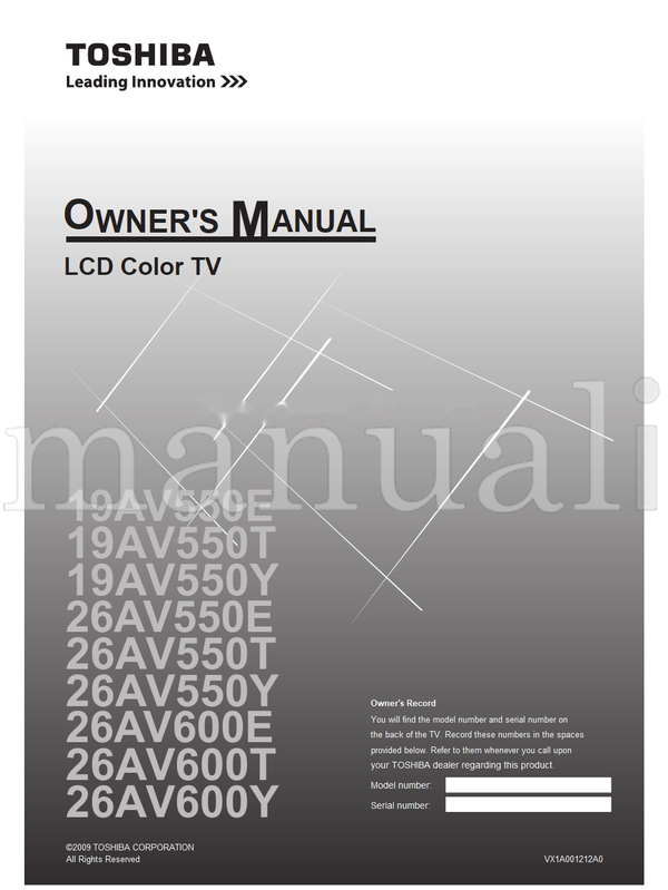 Toshiba 19AV550E 19AV550T 19AV550Y 26AV550E 26AV550T 26AV550Y (36 pages) TV Operating Manual