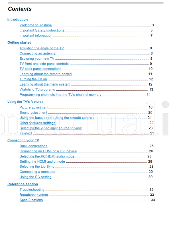 Toshiba 19AV550E 19AV550T 19AV550Y 26AV550E 26AV550T 26AV550Y (36 pages) TV Operating Manual
