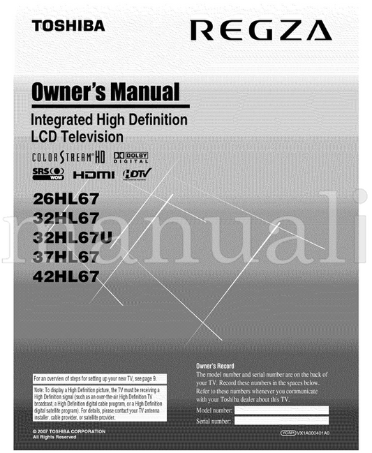 Toshiba REGZA 26HL67 (66 pages) TV Operating Manual