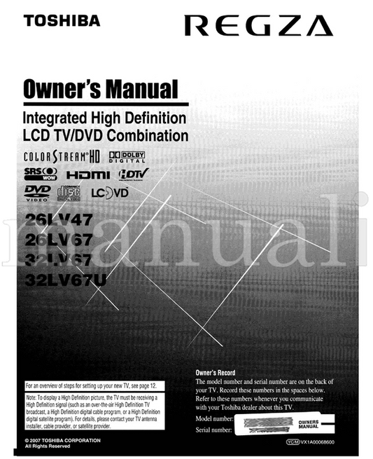 Toshiba REGZA 26LV47 (82 pages) TV Operating Manual