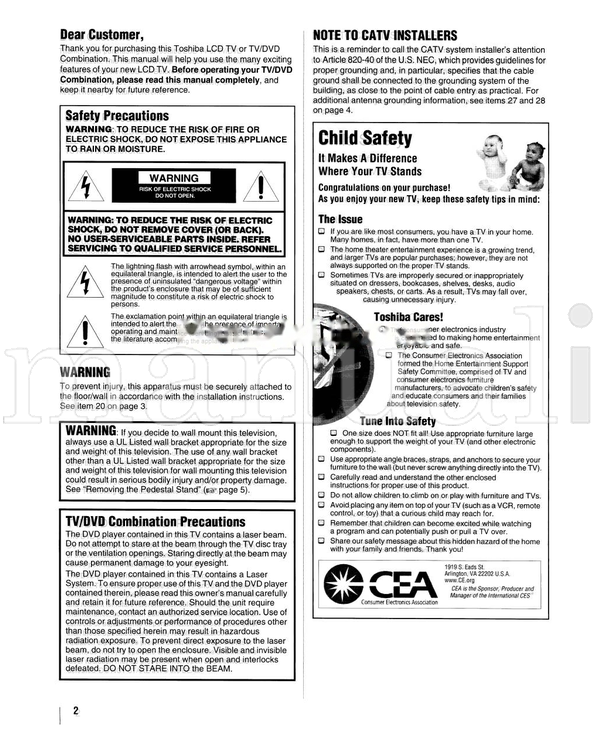 Toshiba REGZA 26LV47 (82 pages) TV Operating Manual