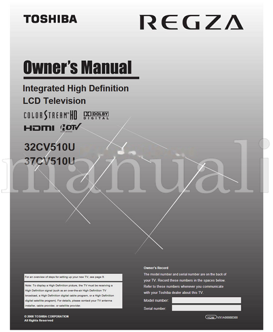Toshiba 32CV510U 37CV510U VX1A00088300 (66 pages) TV Operating Manual
