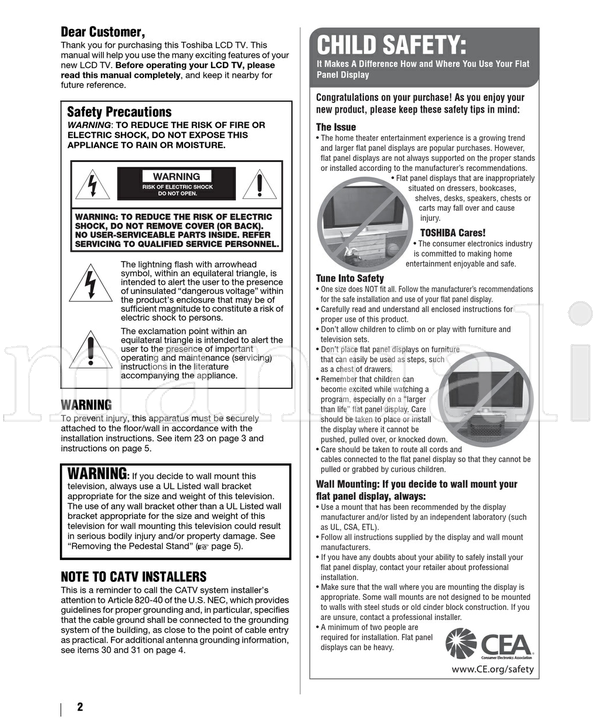 Toshiba 40XV645U 46XV645U 52XV645U VX1A00137800 (70 pages) TV Operating Manual
