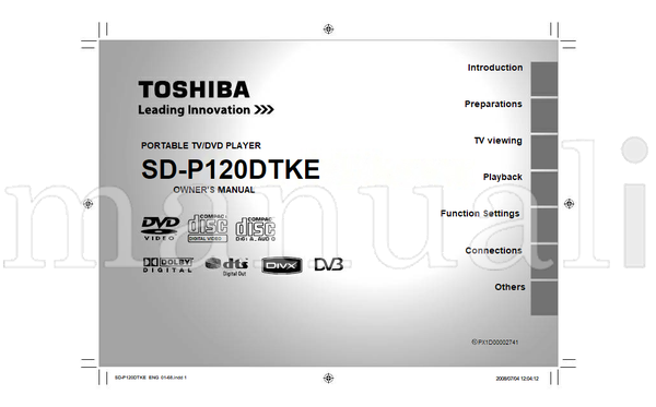 Toshiba SD-P120DTKE PX1D00002741 120412 (92 pages) TV/DVD Combo Operating Manual