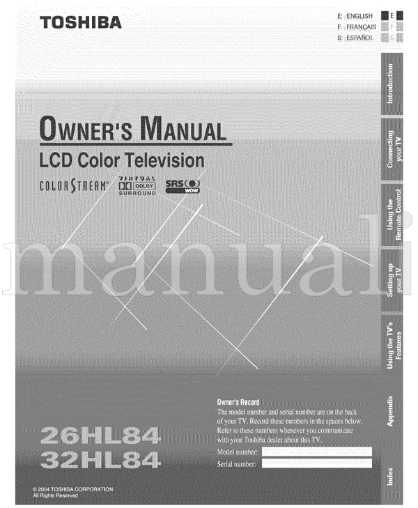 Toshiba STRAM 26HL84 (66 pages) TV Operating Manual