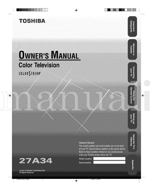 Toshiba Stream 27A34 (33 pages) TV Operating Manual