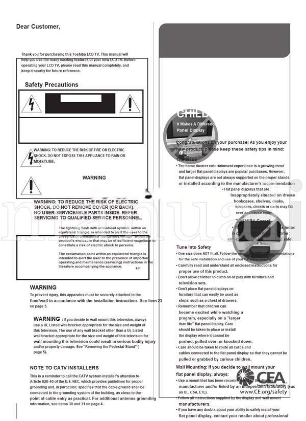 Toshiba 40XV640U 46XV640U HDA51T4000I (62 pages) TV Operating Manual