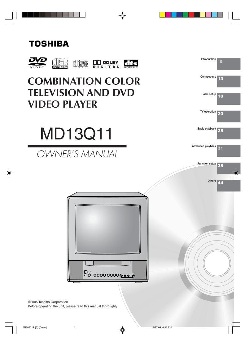 Toshiba DCSB1 MD13Q11 TV/DVD Combo Operating Manual