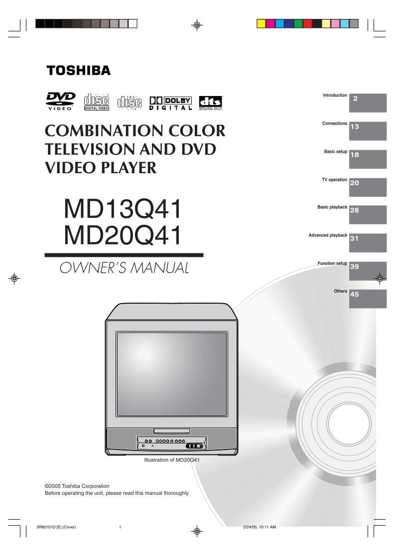 Toshiba DCSB1 MD13Q41 MD20Q41 TV/DVD Combo Operating Manual