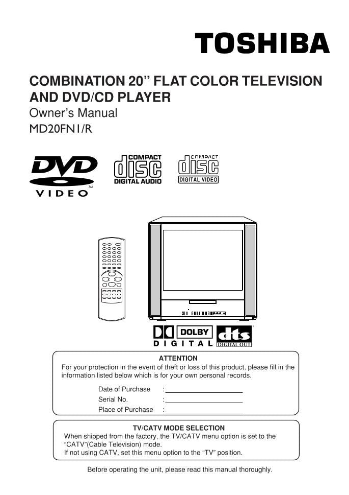 Toshiba DCFN20S DCSB1 MD13N1C TV/DVD Combo Operating Manual