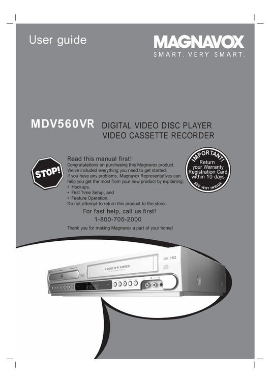 Philips MDV560VR MDV560VR/17 MDV560VR17 DVD/VCR Combo Player Operating Manual