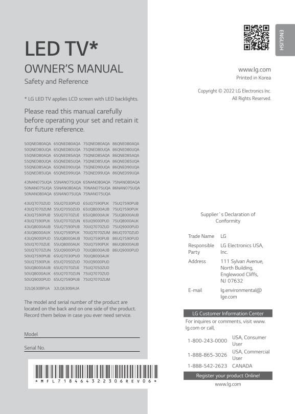 LG 70 UQ 7070ZUD TV Operating Manual