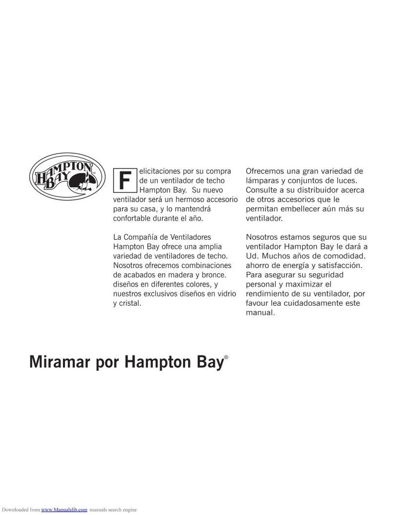 Hampton Bay HAMPTONBAYMIRAMAR60INCEILINGFANOM Ceiling Fan Operating Manual