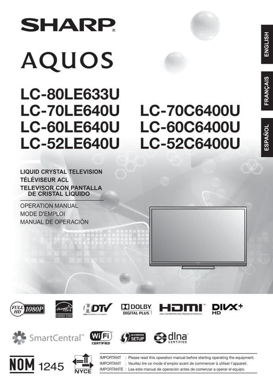 Sharp LC52C6400U LC52LE640U LC60C6400U TV Operating Manual
