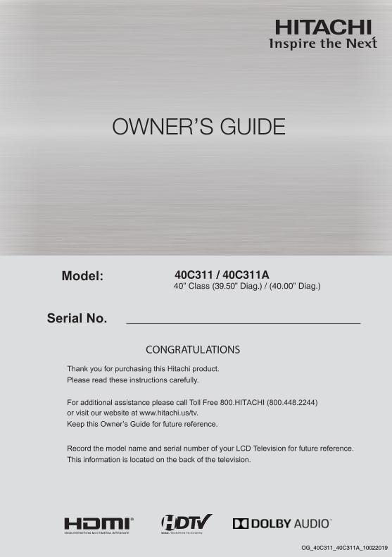 Hitachi 40 C 311 TV Operating Manual