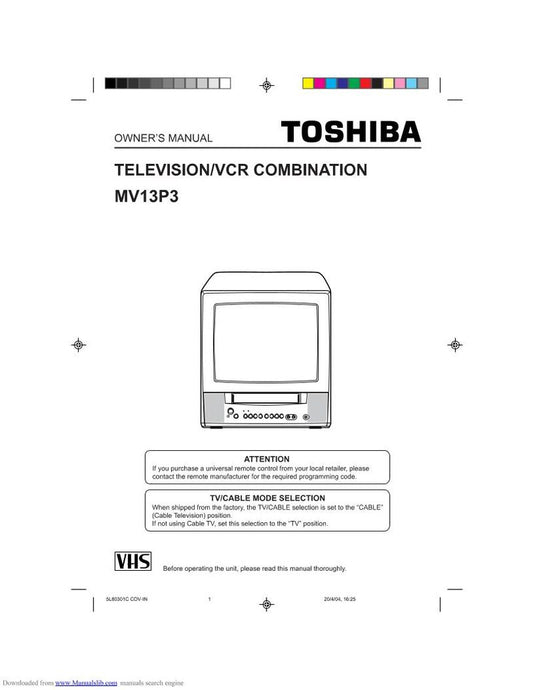 Toshiba MV13P3/TV TV/VCR Combo Operating Manual