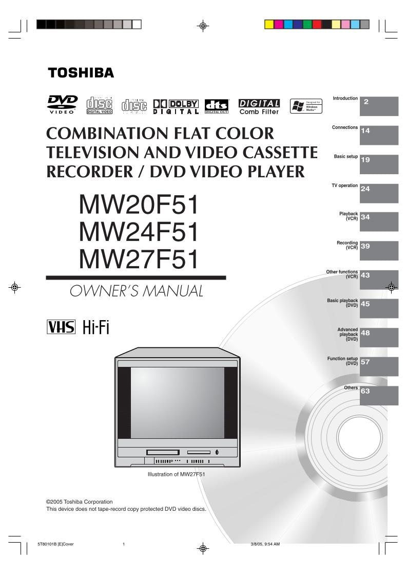 Toshiba MW14F51 MW20F51 MW24F51 TV/VCR/DVD Combo Operating Manual