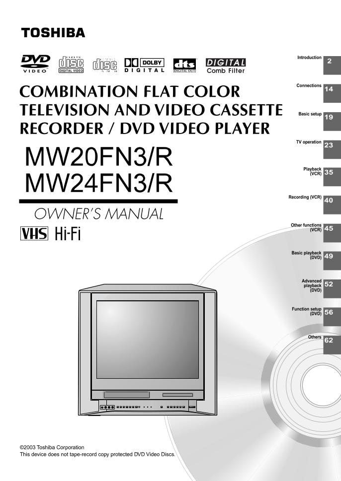 Toshiba MW20FN3 MW20FN3R MW20FP1 TV/VCR/DVD Combo Operating Manual